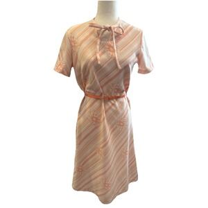 VTG 70s Striped Floral Diagonal Hawaiian Sheath Polyester Secretary Small Medium